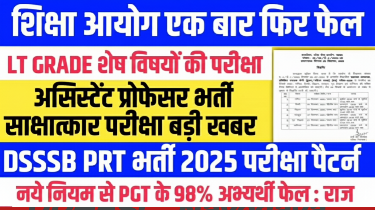 शिक्षा आयोग की नाकामी फिर उजागर! असिस्टेंट प्रोफेसर इंटरव्यू स्थगित, PGT में 98% फेल, DSSSB PRT बेस्ट बुक और परीक्षा पैटर्न की पूरी जानकारी!”